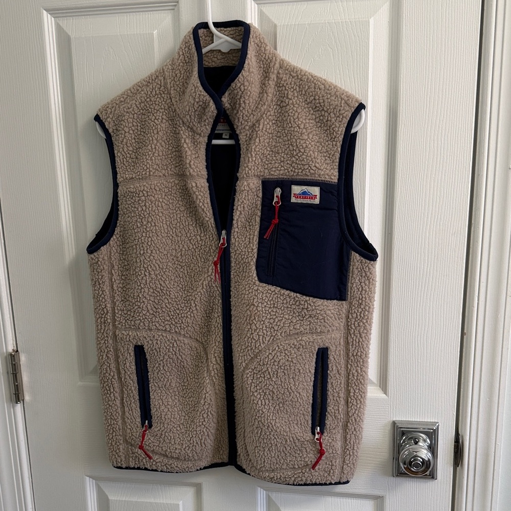 Penfield Tan Sherpa Vest with Navy Trim
